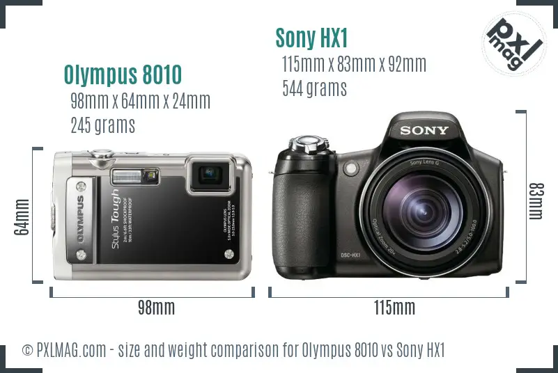 Olympus 8010 vs Sony HX1 size comparison