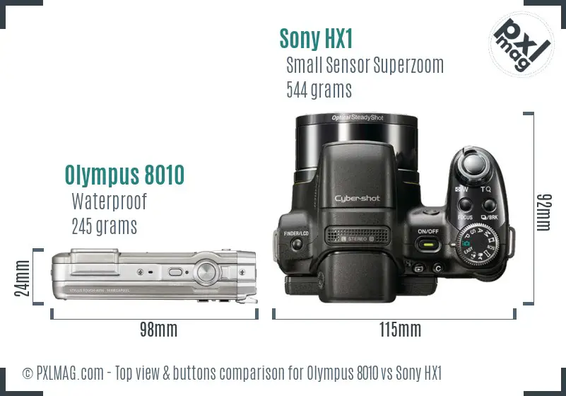 Olympus 8010 vs Sony HX1 top view buttons comparison