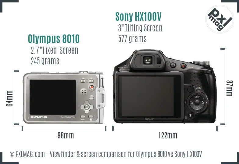 Olympus 8010 vs Sony HX100V Screen and Viewfinder comparison