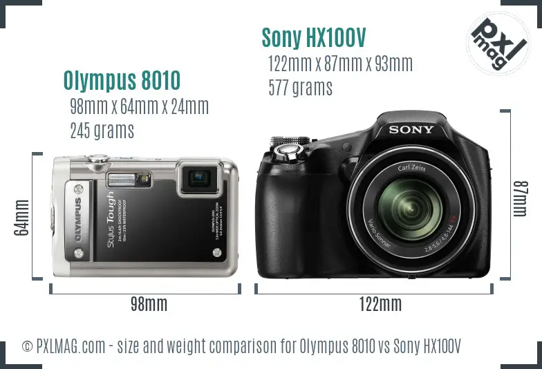 Olympus 8010 vs Sony HX100V size comparison