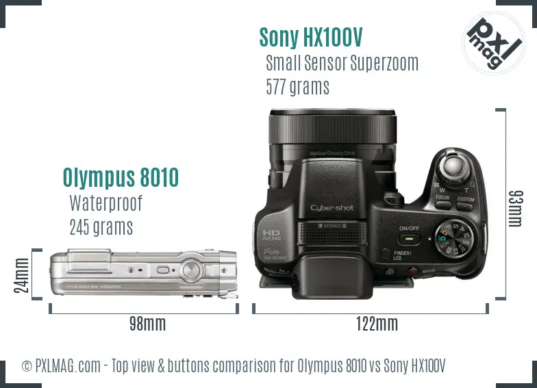 Olympus 8010 vs Sony HX100V top view buttons comparison