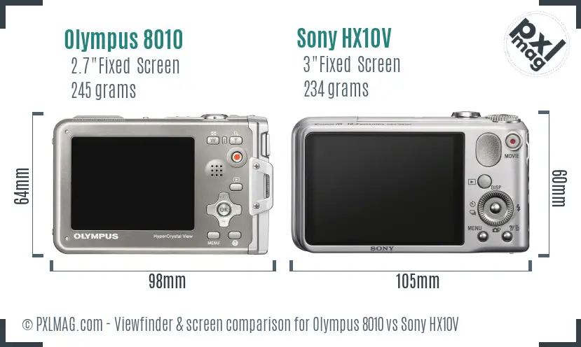 Olympus 8010 vs Sony HX10V Screen and Viewfinder comparison