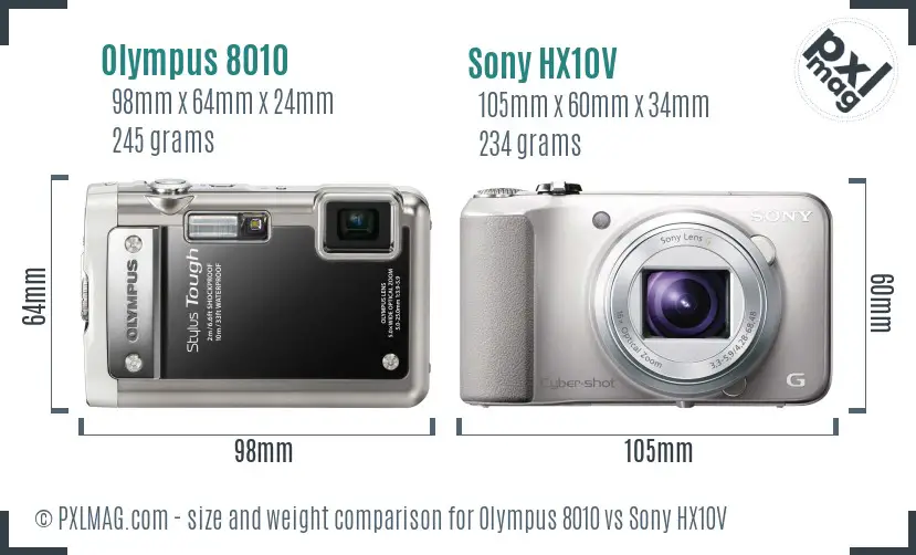 Olympus 8010 vs Sony HX10V size comparison
