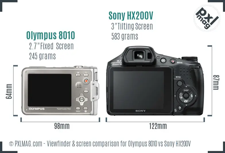Olympus 8010 vs Sony HX200V Screen and Viewfinder comparison