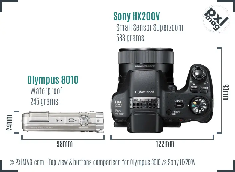 Olympus 8010 vs Sony HX200V top view buttons comparison