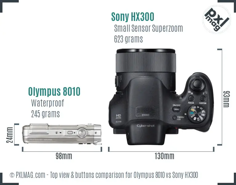Olympus 8010 vs Sony HX300 top view buttons comparison