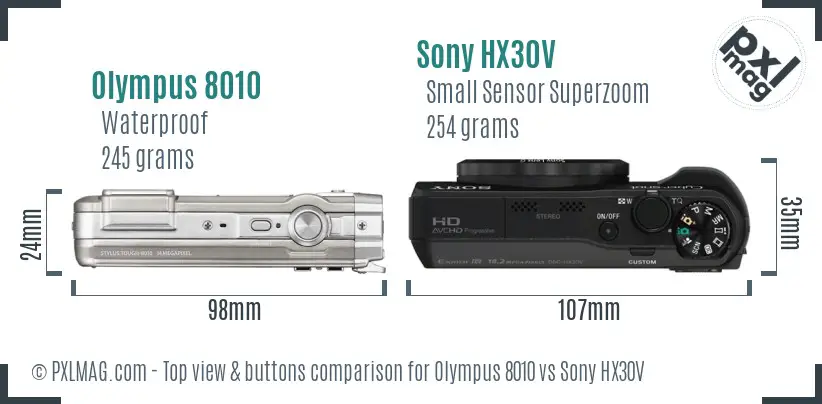 Olympus 8010 vs Sony HX30V top view buttons comparison