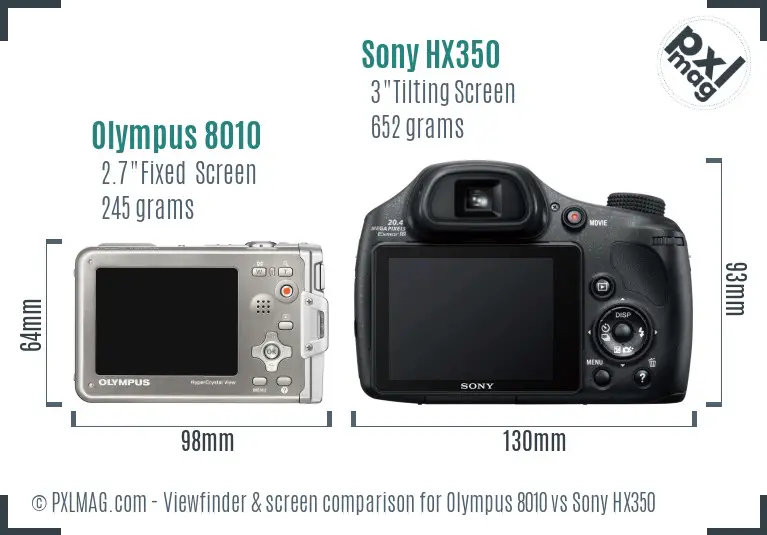 Olympus 8010 vs Sony HX350 Screen and Viewfinder comparison