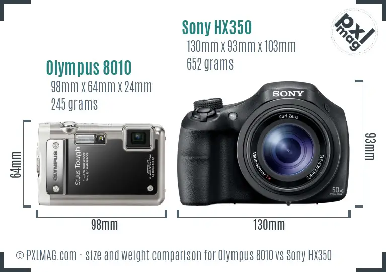 Olympus 8010 vs Sony HX350 size comparison