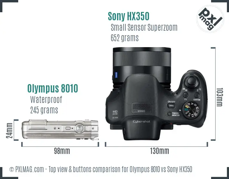 Olympus 8010 vs Sony HX350 top view buttons comparison
