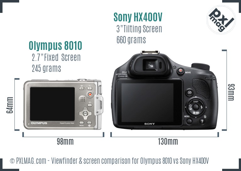 Olympus 8010 vs Sony HX400V Screen and Viewfinder comparison