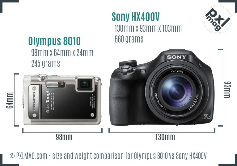 Olympus 8010 vs Sony HX400V size comparison