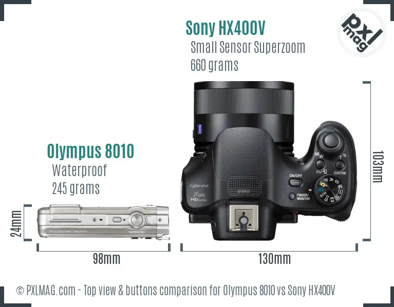 Olympus 8010 vs Sony HX400V top view buttons comparison
