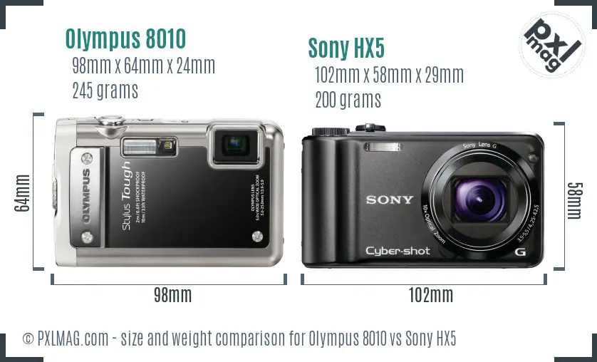 Olympus 8010 vs Sony HX5 size comparison