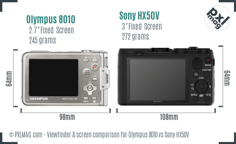 Olympus 8010 vs Sony HX50V Screen and Viewfinder comparison