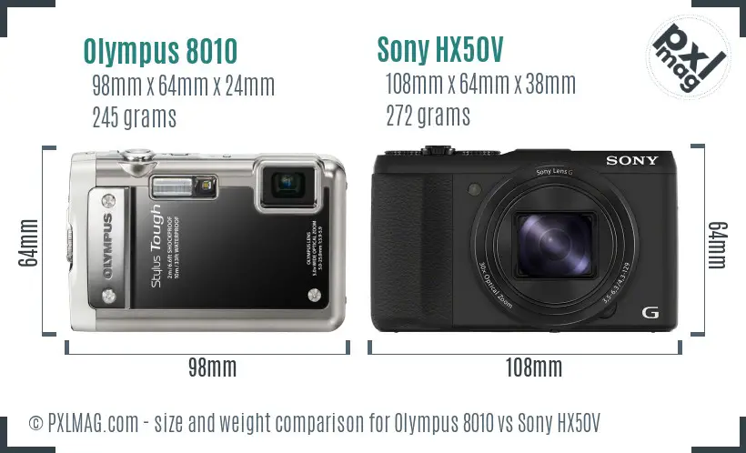 Olympus 8010 vs Sony HX50V size comparison