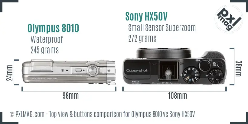 Olympus 8010 vs Sony HX50V top view buttons comparison