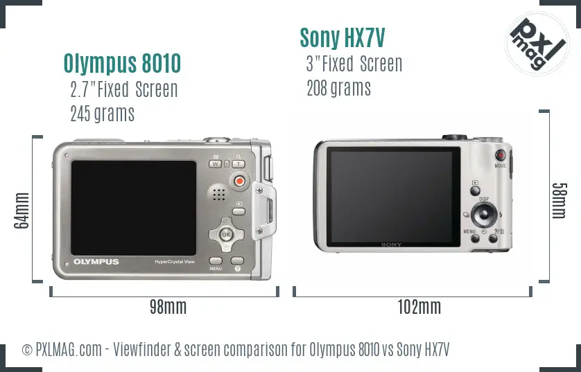Olympus 8010 vs Sony HX7V Screen and Viewfinder comparison