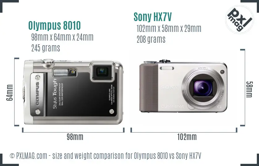 Olympus 8010 vs Sony HX7V size comparison