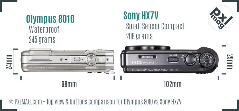 Olympus 8010 vs Sony HX7V top view buttons comparison