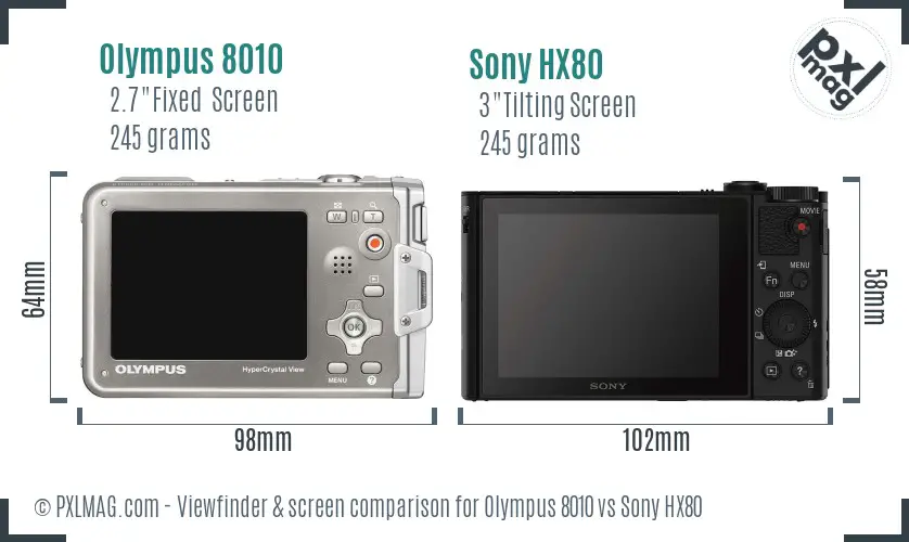 Olympus 8010 vs Sony HX80 Screen and Viewfinder comparison