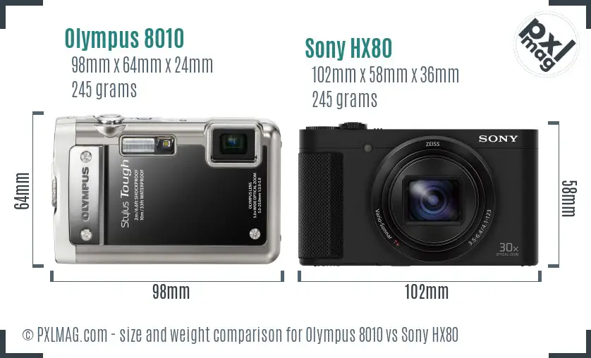 Olympus 8010 vs Sony HX80 size comparison