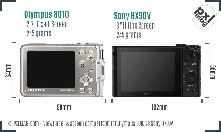 Olympus 8010 vs Sony HX90V Screen and Viewfinder comparison