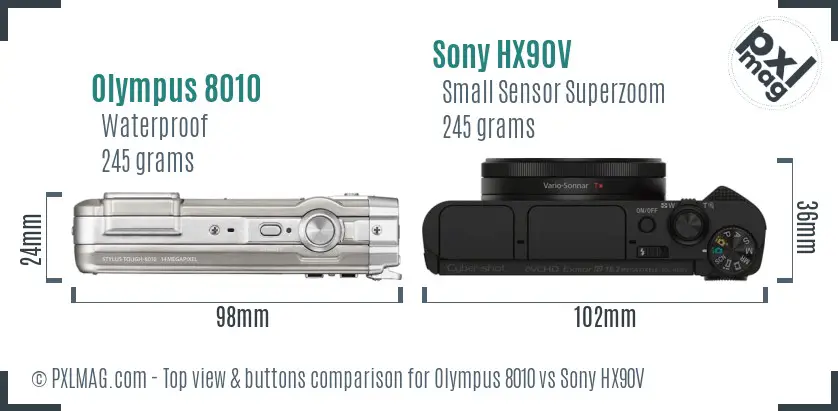 Olympus 8010 vs Sony HX90V top view buttons comparison