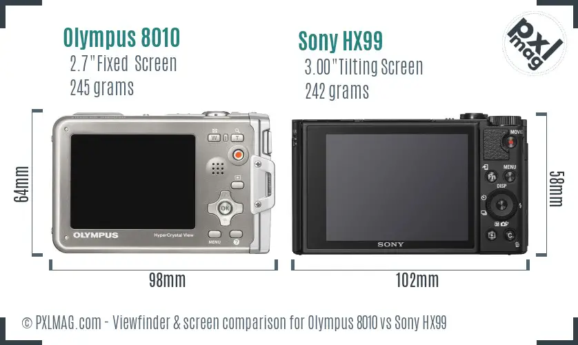 Olympus 8010 vs Sony HX99 Screen and Viewfinder comparison