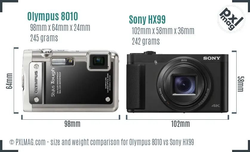 Olympus 8010 vs Sony HX99 size comparison