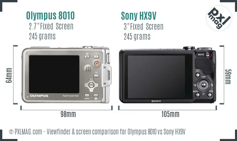 Olympus 8010 vs Sony HX9V Screen and Viewfinder comparison