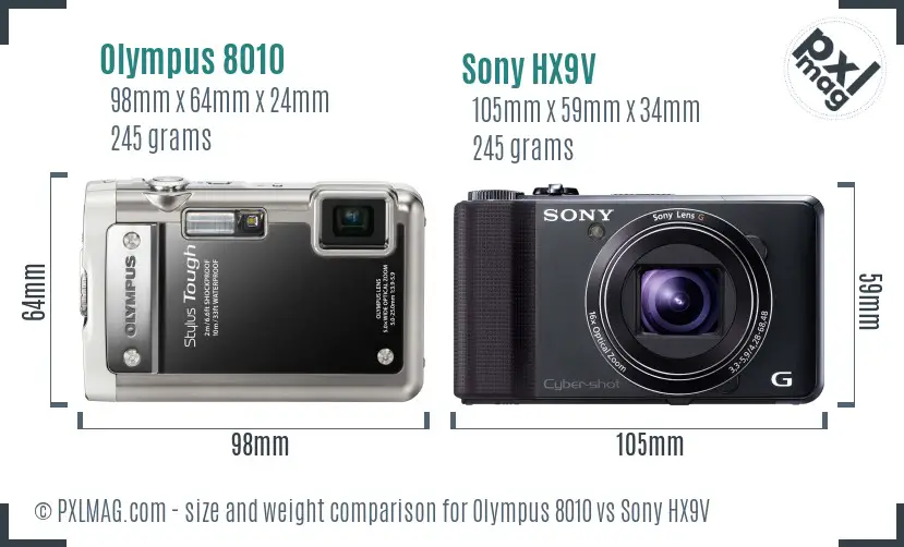 Olympus 8010 vs Sony HX9V size comparison