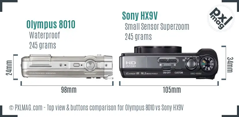 Olympus 8010 vs Sony HX9V top view buttons comparison