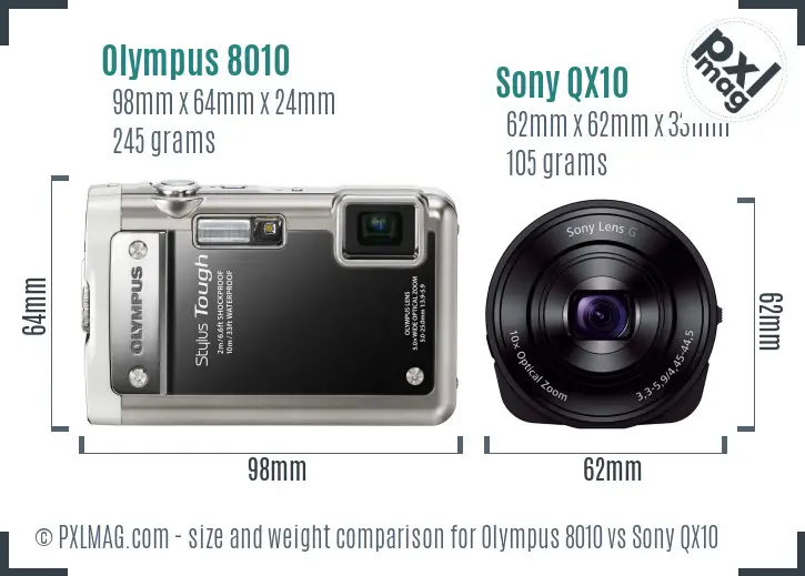 Olympus 8010 vs Sony QX10 size comparison