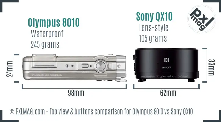 Olympus 8010 vs Sony QX10 top view buttons comparison
