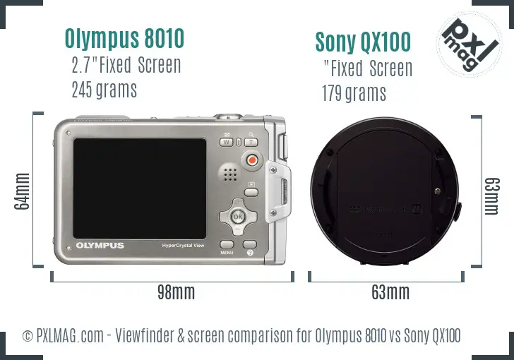 Olympus 8010 vs Sony QX100 Screen and Viewfinder comparison