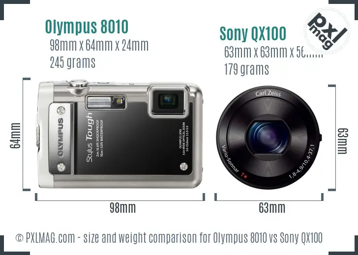 Olympus 8010 vs Sony QX100 size comparison