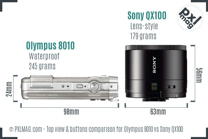 Olympus 8010 vs Sony QX100 top view buttons comparison
