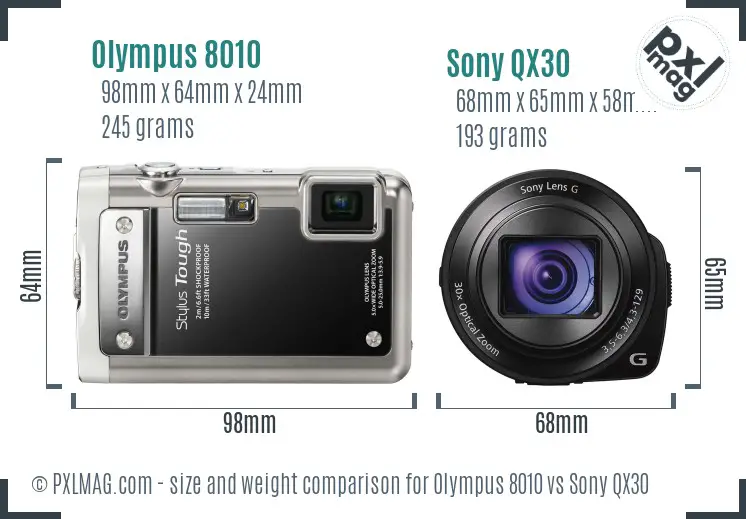 Olympus 8010 vs Sony QX30 size comparison