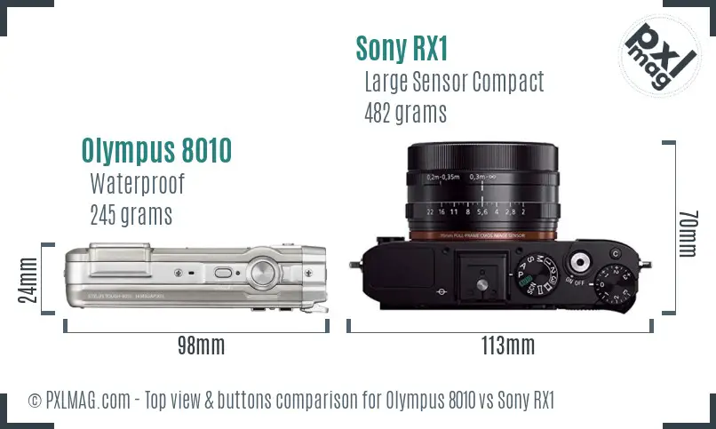 Olympus 8010 vs Sony RX1 top view buttons comparison