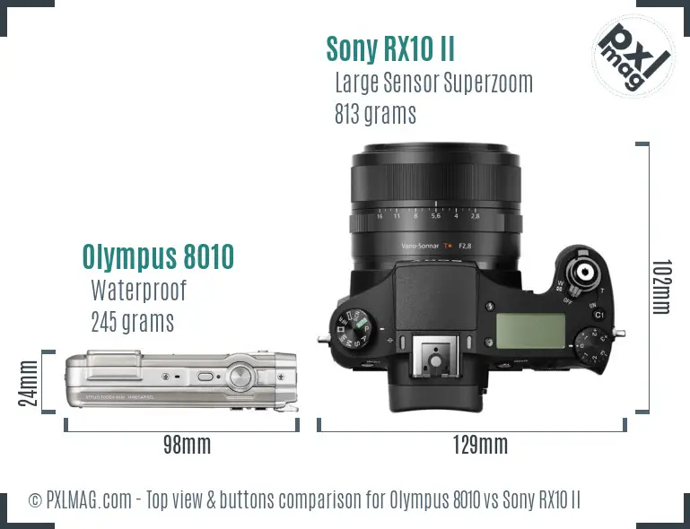 Olympus 8010 vs Sony RX10 II top view buttons comparison