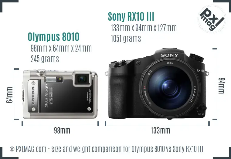Olympus 8010 vs Sony RX10 III size comparison