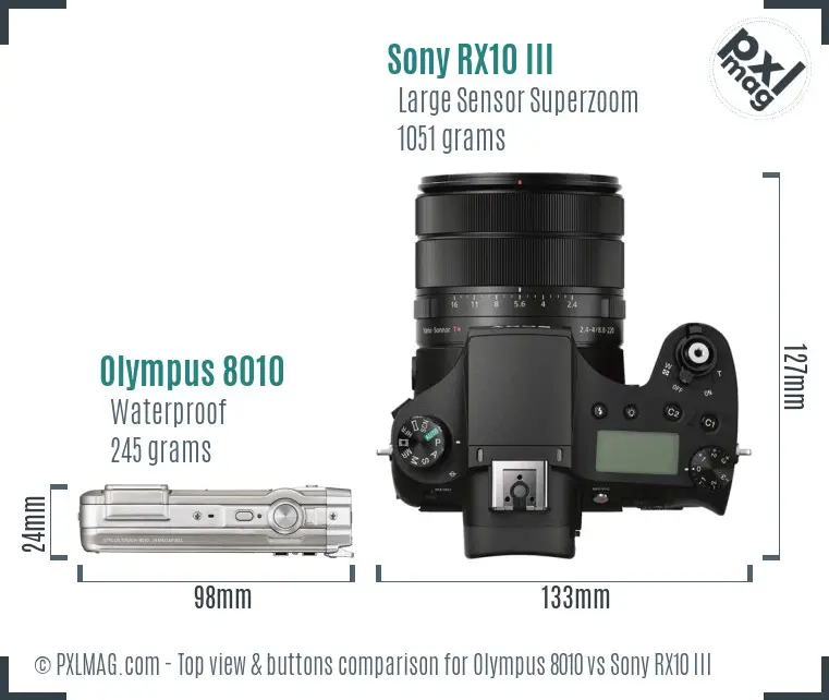 Olympus 8010 vs Sony RX10 III top view buttons comparison