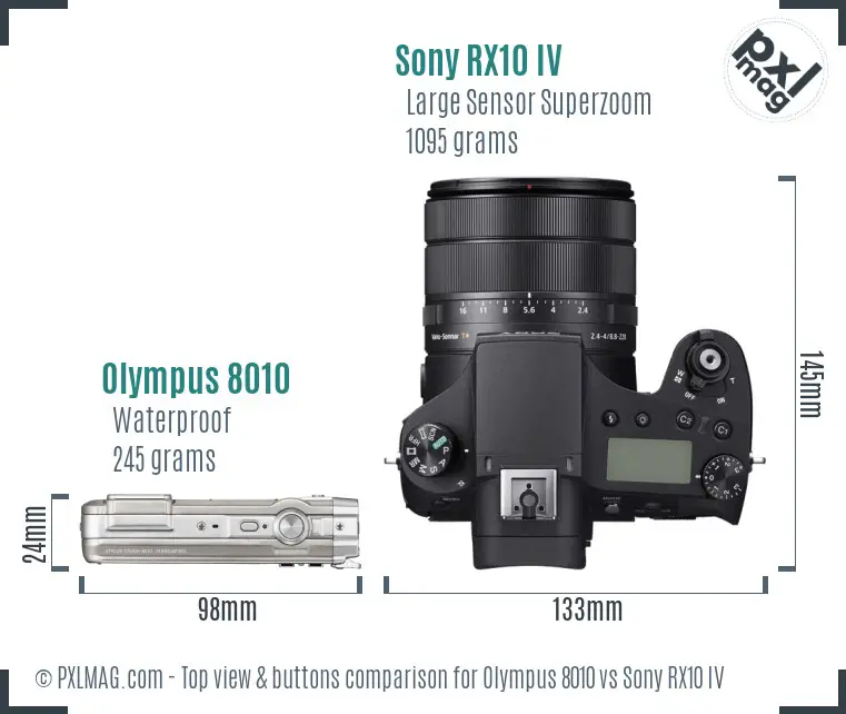 Olympus 8010 vs Sony RX10 IV top view buttons comparison
