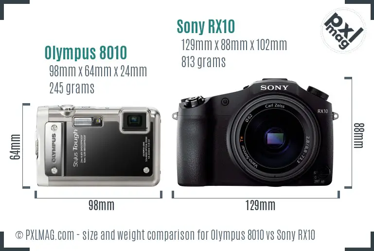 Olympus 8010 vs Sony RX10 size comparison