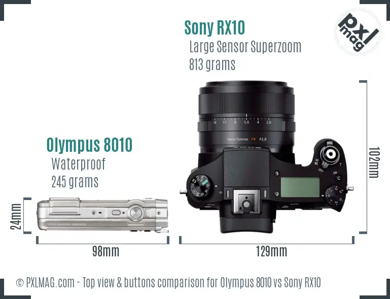 Olympus 8010 vs Sony RX10 top view buttons comparison