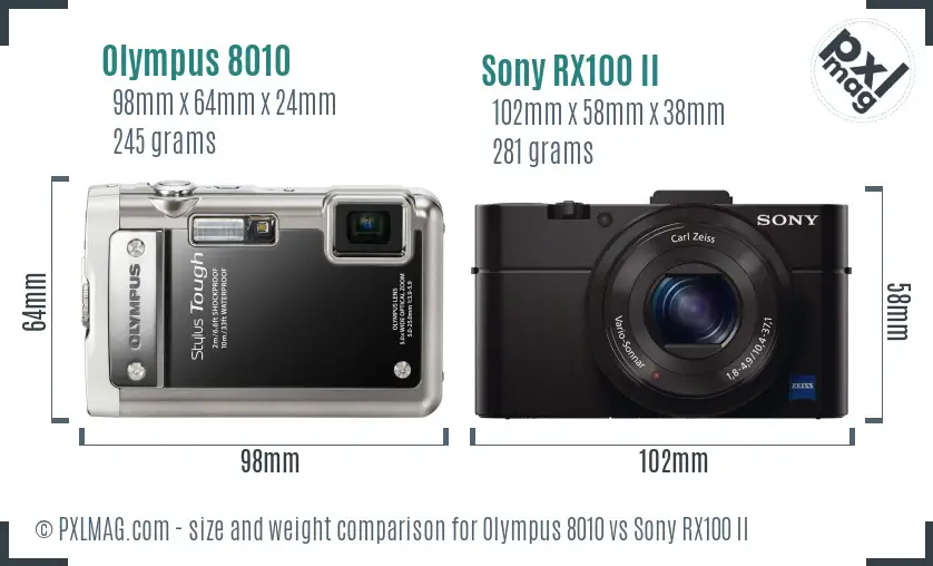 Olympus 8010 vs Sony RX100 II size comparison