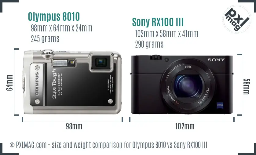 Olympus 8010 vs Sony RX100 III size comparison