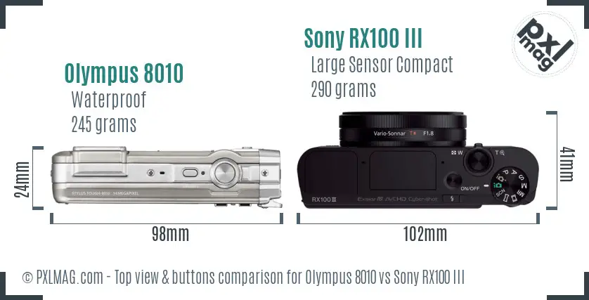 Olympus 8010 vs Sony RX100 III top view buttons comparison