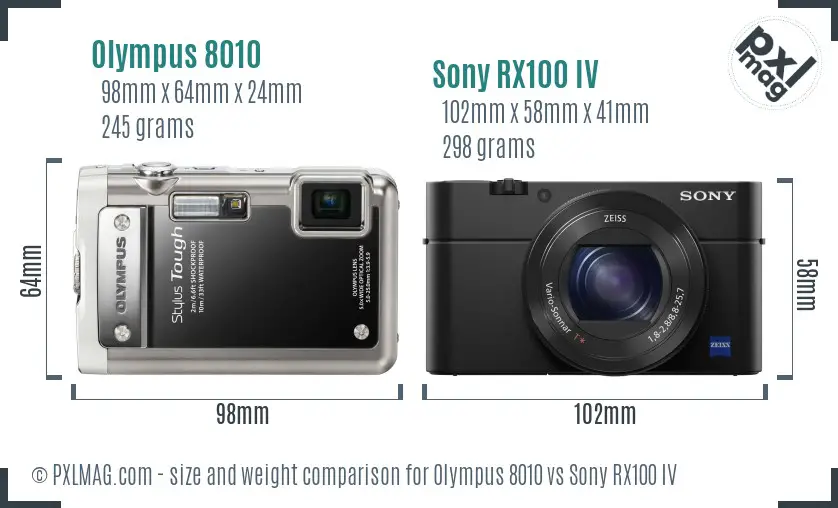 Olympus 8010 vs Sony RX100 IV size comparison